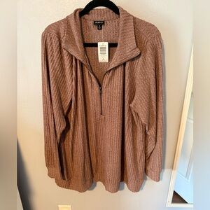 Torrid Brown Ribbed Quarter-Zip Sweater